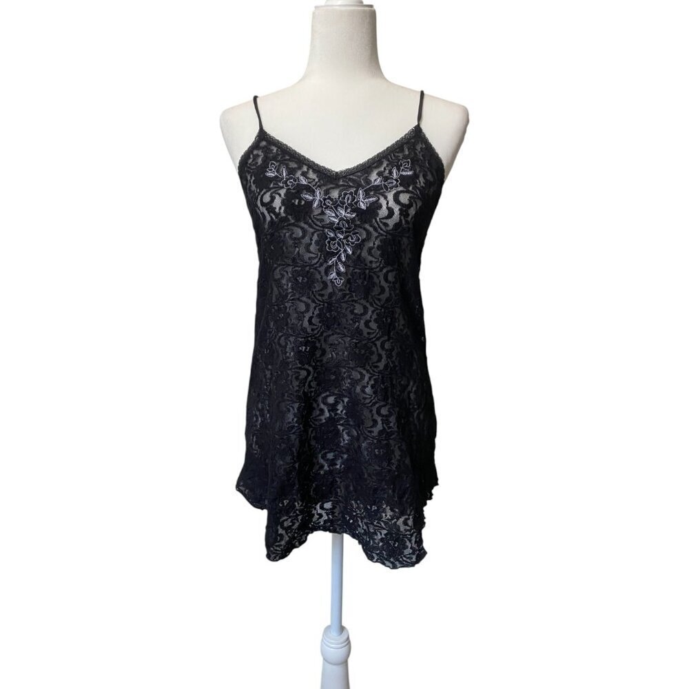 Vintage Embellished Lace Lingerie Slip Dress Size Medium Spaghetti Strap Goth - Picture 4 of 7